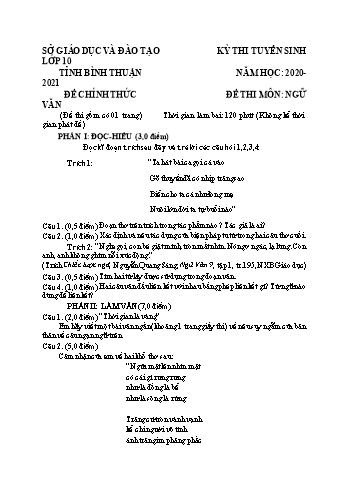 Đề thi tuyển sinh vào Lớp 10 THPT môn Ngữ văn - Năm học 2020-2021 - Sở GD và ĐT Bình Thuận (Có đáp án)