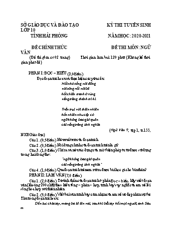 Đề thi tuyển sinh vào Lớp 10 THPT môn Ngữ văn - Năm học 2020-2021 - Sở GD và ĐT Hải Phòng (Có đáp án)
