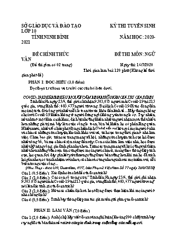 Đề thi tuyển sinh vào Lớp 10 THPT môn Ngữ văn - Năm học 2020-2021 - Sở GD và ĐT Ninh Bình (Có đáp án)