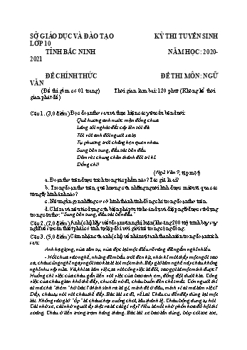 Đề thi tuyển sinh vào Lớp 10 THPT môn Ngữ văn - Năm học 2020-2021 - Sở GD và ĐT Bắc Ninh (Có đáp án)
