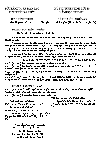 Đề thi tuyển sinh vào Lớp 10 THPT môn Ngữ văn - Năm học 2020-2021 - Sở GD và ĐT Thái Nguyên (Có đáp án)