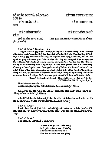 Đề thi tuyển sinh vào Lớp 10 THPT môn Ngữ văn - Năm học 2020-2021 - Sở GD và ĐT Đắk Lắk (Có đáp án)