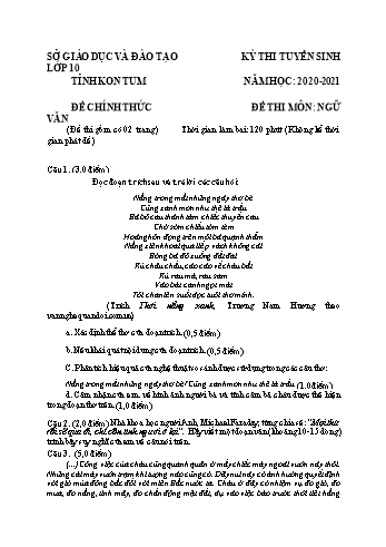 Đề thi tuyển sinh vào Lớp 10 THPT môn Ngữ văn - Năm học 2020-2021 - Sở GD và ĐT Kon Tum (Có đáp án)