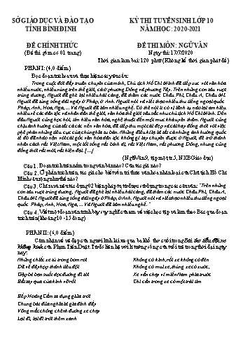 Đề thi tuyển sinh vào Lớp 10 THPT môn Ngữ văn - Năm học 2020-2021 - Sở GD và ĐT Bình Định (Có đáp án)