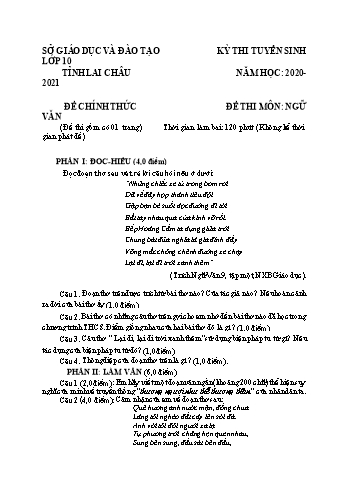 Đề thi tuyển sinh vào Lớp 10 THPT môn Ngữ văn - Năm học 2020-2021 - Sở GD và ĐT Lai Châu (Có đáp án)