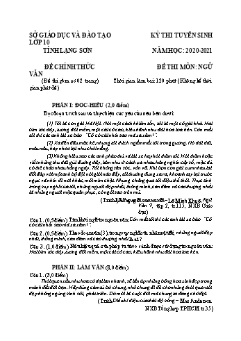 Đề thi tuyển sinh vào Lớp 10 THPT môn Ngữ văn - Năm học 2020-2021 - Sở GD và ĐT Lạng Sơn (Có đáp án)