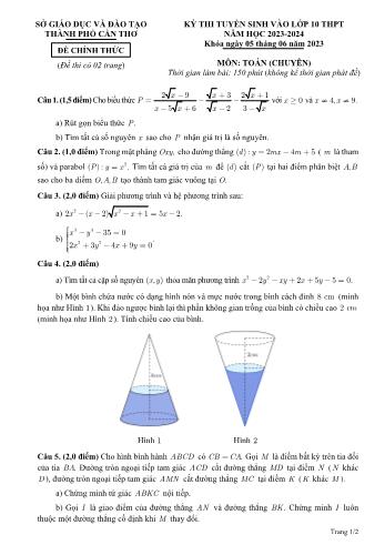 Đề thi tuyển sinh vào Lớp 10 THPT môn Toán (Chuyên) - Năm học 2023-2024 - Sở Giáo dục và Đào tạo Thành phố Cần Thơ