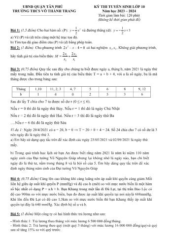 Đề thi tuyển sinh vào Lớp 10 THPT môn Toán - Năm học 2023-2024 - Trường THCS Võ Thành Trang (Có đáp án)