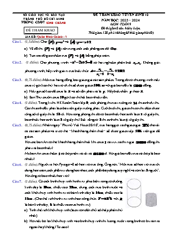 3 Đề tham khảo tuyển sinh vào Lớp 10 THPT môn Toán - Năm học 2023-2024 - Phòng GD và ĐT Bình Chánh (Có đáp án)