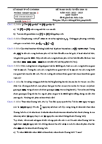 Bộ đề tham khảo tuyển sinh vào Lớp 10 THPT môn Toán - Năm học 2022-2023 - Sở GD và ĐT Thành phố Hồ Chí Minh (Có đáp án)