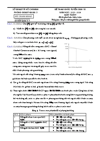 Bộ đề tham khảo tuyển sinh vào Lớp 10 THPT môn Toán - Năm học 2023-2024 - Phòng GD và ĐT Quận 3 (Có đáp án)