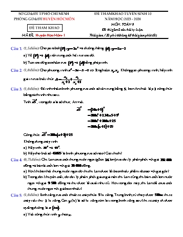 Bộ đề tham khảo tuyển sinh vào Lớp 10 THPT môn Toán - Năm học 2023-2024 - Phòng GD và ĐT Hóc Môn (Có đáp án)